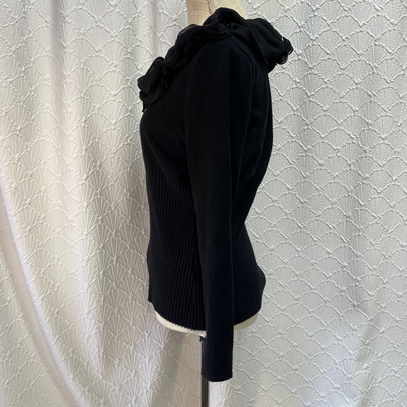 Belldini size‎ large Black Ruffle Neck Sweater bling zipper dressy stretch comfy - Picture 6 of 11